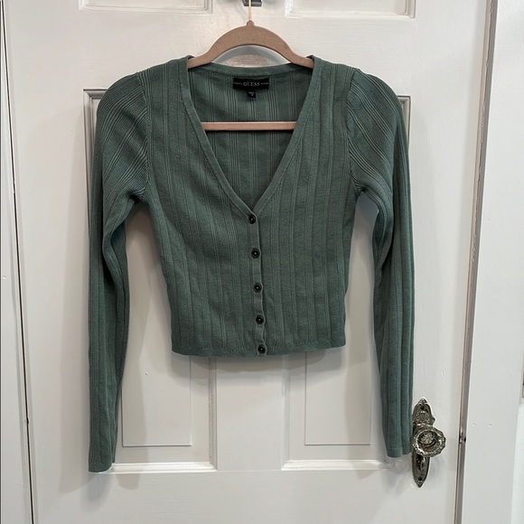 Elegant Green Ribbed Cardigan - Picture 1 of 3